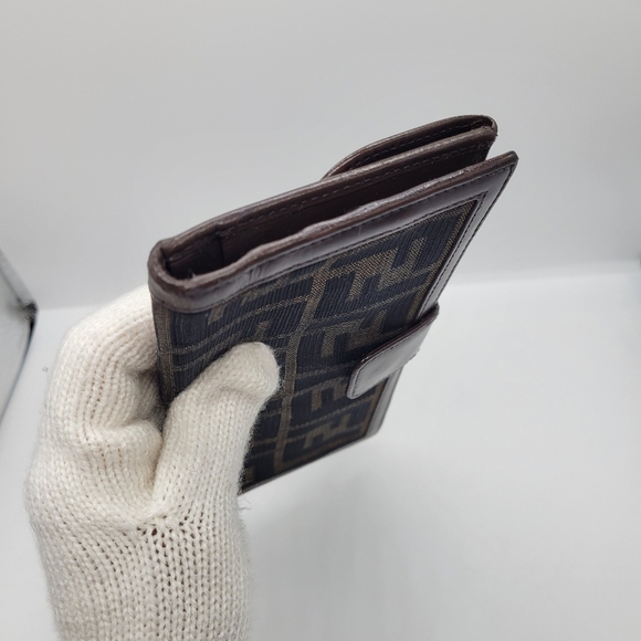 VINTAGE FENDI Authentic Bifold Long Wallet Zucca Canvas Leather Brown Logo FENDI - Picture 14 of 16